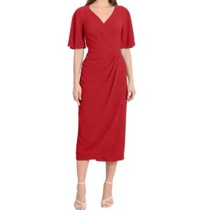 New Flutter Sleeve Faux Wrap Midi Dress Maggy London